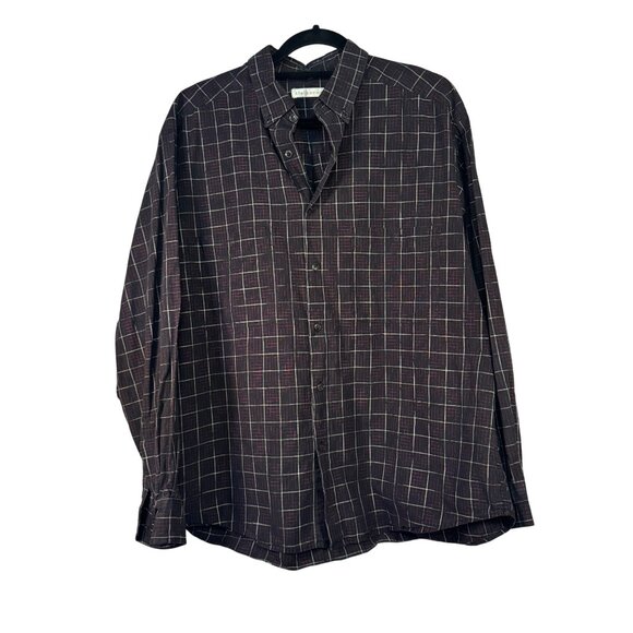Claiborne Mens Black & Red Plaid Long-Sleeve Button-Up Shirt XL Cotton - Picture 1 of 9